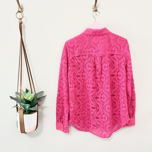 NWT Anthropologie Pink Lace Long Sleeve Top Size 10 - Picture 8 of 8